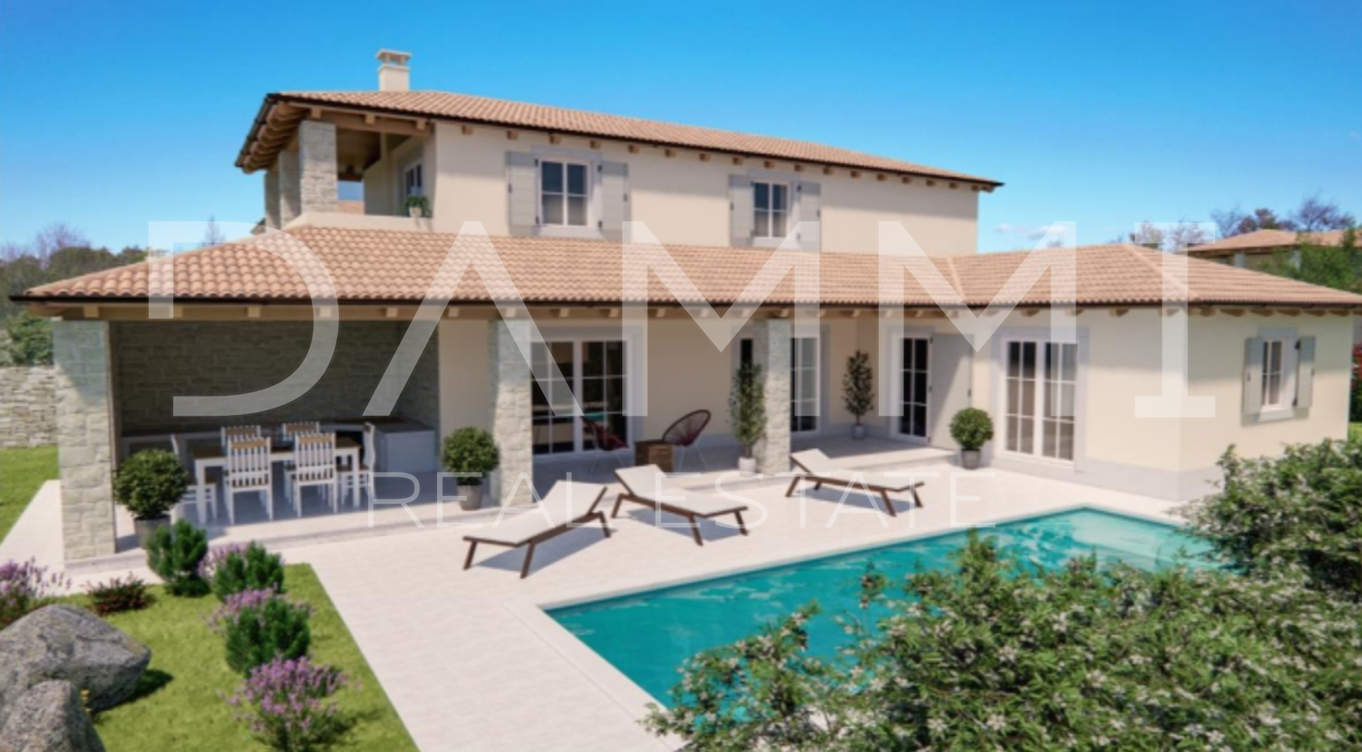 ISTRIA, CANFANARO - VILLA IN PIETRA IN COSTRUZIONE CON PISCINA